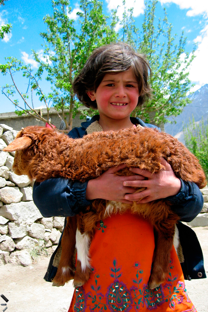 Niña-con-oveja-en-el-Valle-de-Hunza-en-Pakistan